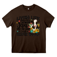 Chocolate Brown living life somewhere between jesus take the wheel Heavy Core Tee - MaliasSmallBusiness