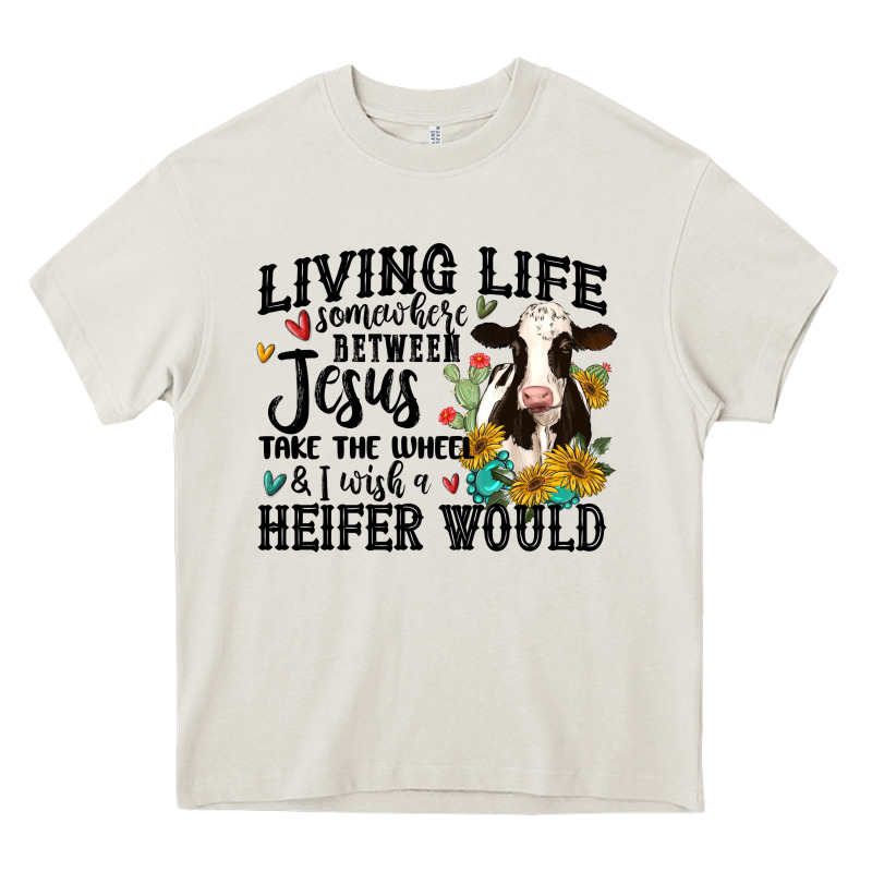 Living Life Somewhere Between Jesus Take The Wheel Heavy Core Tee by MaliasSmallBusiness | Teevron
