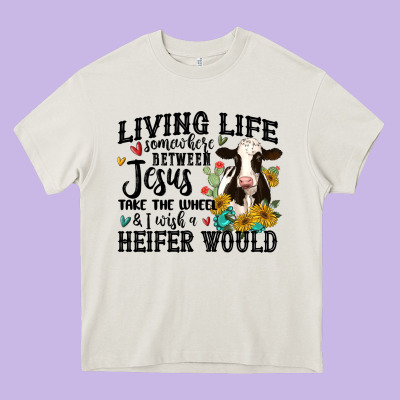 Living Life Somewhere Between Jesus Take The Wheel Heavy Core Tee Designed By Maliassmallbusiness
