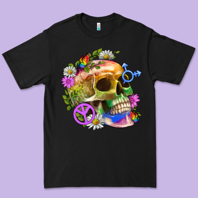 Pride Skull And Transgender Symbol With Peace Premium Tee Designed By Bundleandbundleshop