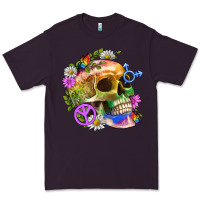 Plum Pride Skull And Transgender Symbol With Peace Premium Tee - BundleAndBundleShop