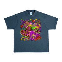 Midnight Navy Mardi Gras hearts Urban Heavy Tee - NancyCooperArtShop
