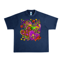 Navy Mardi Gras hearts Urban Heavy Tee - NancyCooperArtShop