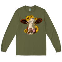 Army Green hereford cattle sunflowers heifer Long Sleeve Tee - Jasminsmagicworld