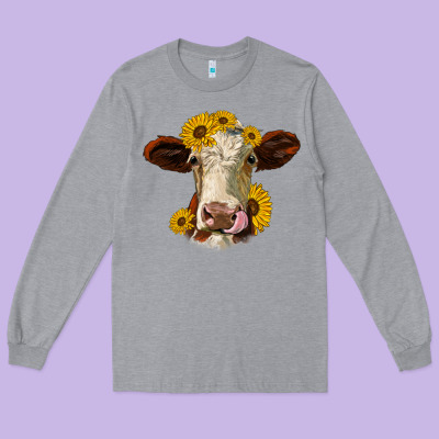 Hereford Cattle Sunflowers Heifer Long Sleeve Tee Designed By Jasminsmagicworld