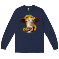 Navy hereford cattle sunflowers heifer Long Sleeve Tee - Jasminsmagicworld