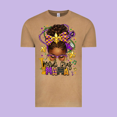 Mardi Gras Mama Afro Messy Bun Vintage Tee Designed By Texasbilliewilder