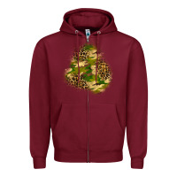 Burgundy camouflage and leopard patch  3 Zipper Hoodie - BundleAndBundleShop