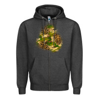Charcoal Heather camouflage and leopard patch  3 Zipper Hoodie - BundleAndBundleShop