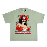 Oil Green Mexicana with Skull Girl Urban Heavy Tee - texasbilliewilder