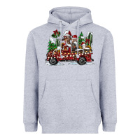 Heather Grey festive farm animal christmas truck Heavyweight Hoodie - CowhideDigitalArt
