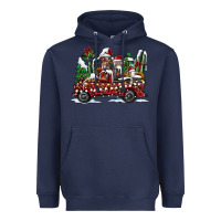 Navy festive farm animal christmas truck Heavyweight Hoodie - CowhideDigitalArt