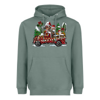 Sage festive farm animal christmas truck Heavyweight Hoodie - CowhideDigitalArt