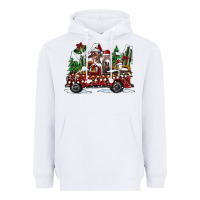 White festive farm animal christmas truck Heavyweight Hoodie - CowhideDigitalArt