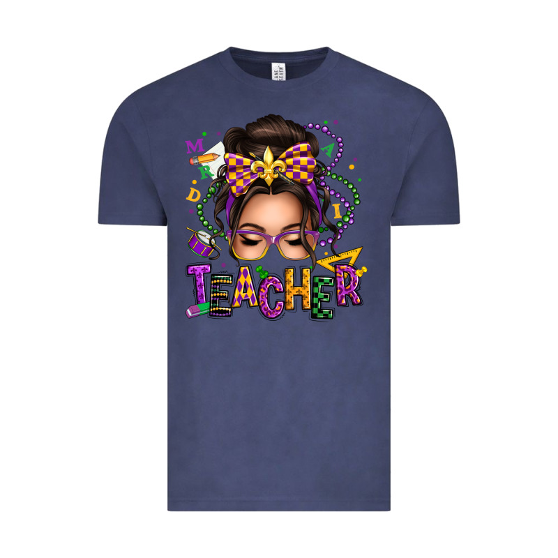 Mardi Gras Teacher Caucasian Messy Bun Vintage Tee by texasbilliewilder | Teevron