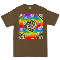 Cacao Pride LGBTQ+ Cowhide Hearts And Daisy Patterns Premium Tee - BundleAndBundleShop