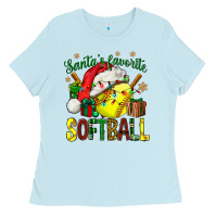 Baby Blue santa's favorite softball bbs Ladies Tee - BundleAndBundleShop