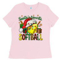 Bubblegum Pink santa's favorite softball bbs Ladies Tee - BundleAndBundleShop