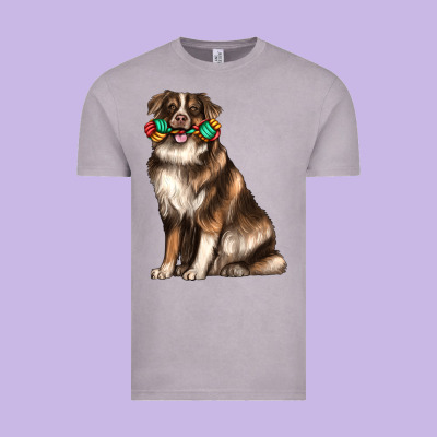 Australian Shepherd With Rope Toy Vintage Tee Designed By Texasbilliewilder