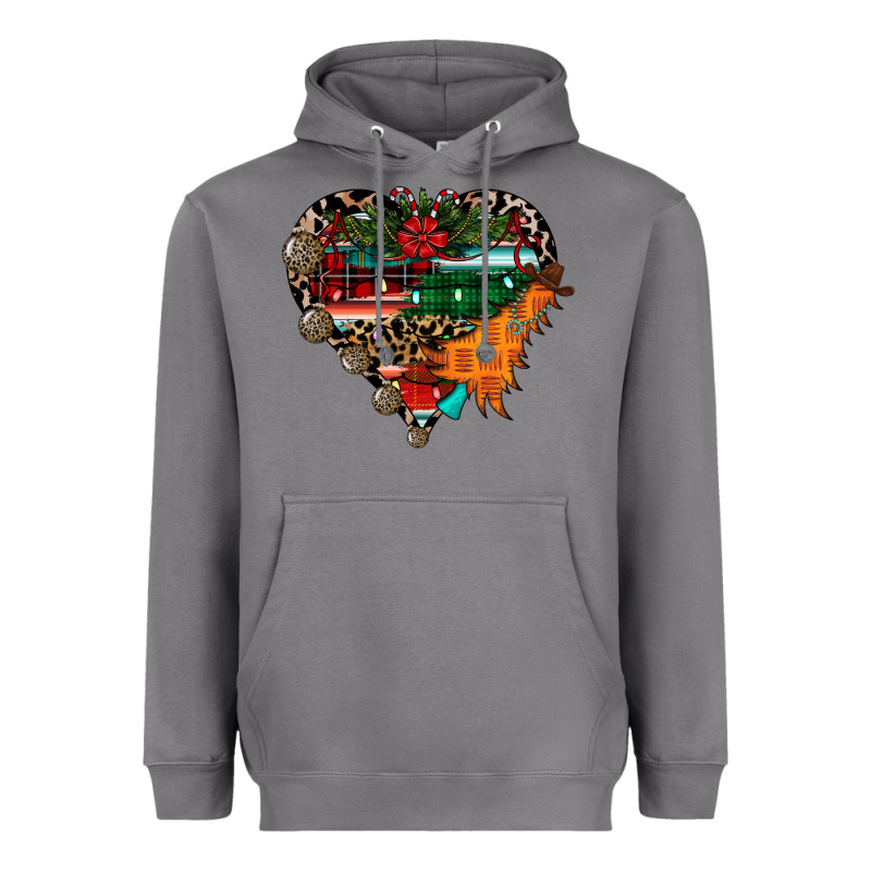 Festive Western Christmas Heart Heavyweight Hoodie by CowhideDigitalArt | Teevron