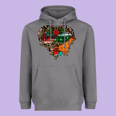 Festive Western Christmas Heart Heavyweight Hoodie Designed By Cowhidedigitalart