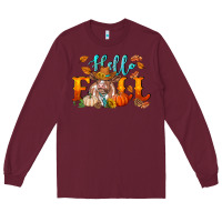 Burgundy hello fall heifer cow Long Sleeve Tee - RanaPortraitStore