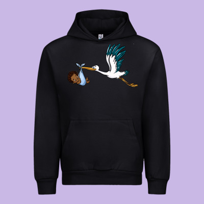 Stork With Black Baby Boy Urban Hoodie Designed By Barkaloodesign