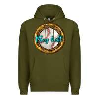 Army Green baseball with sunflower round earrings Premium Hoodie - BundleAndBundleShop