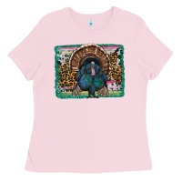 Bubblegum Pink thanksgiving turkey with background Ladies Tee - RanaPortraitStore