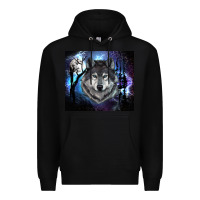 Black wolf and full moon Premium Hoodie - RanaPortraitStore