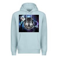 Blue Mist wolf and full moon Premium Hoodie - RanaPortraitStore