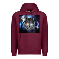 Burgundy wolf and full moon Premium Hoodie - RanaPortraitStore