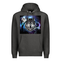 Charcoal Heather wolf and full moon Premium Hoodie - RanaPortraitStore