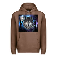 Chestnut wolf and full moon Premium Hoodie - RanaPortraitStore