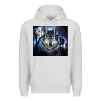 Dove Grey wolf and full moon Premium Hoodie - RanaPortraitStore