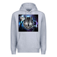 Heather Grey wolf and full moon Premium Hoodie - RanaPortraitStore