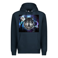 Navy wolf and full moon Premium Hoodie - RanaPortraitStore