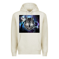 Oatmeal Heather wolf and full moon Premium Hoodie - RanaPortraitStore
