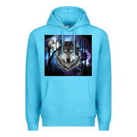 Ocean Blue wolf and full moon Premium Hoodie - RanaPortraitStore