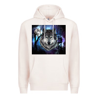 Pale Pink wolf and full moon Premium Hoodie - RanaPortraitStore