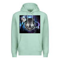 Seafoam wolf and full moon Premium Hoodie - RanaPortraitStore