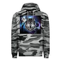 Slate Camo wolf and full moon Premium Hoodie - RanaPortraitStore