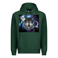 Sports Green wolf and full moon Premium Hoodie - RanaPortraitStore