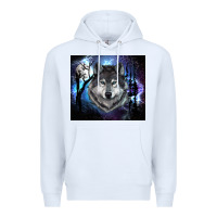White wolf and full moon Premium Hoodie - RanaPortraitStore