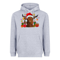 Heather Grey festive highland cow Heavyweight Hoodie - CowhideDigitalArt