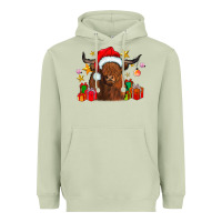 Matcha festive highland cow Heavyweight Hoodie - CowhideDigitalArt