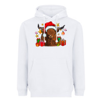 White festive highland cow Heavyweight Hoodie - CowhideDigitalArt