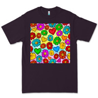 Plum Pride lgbtq flowers and hearts seamless pattern Premium Tee - BundleAndBundleShop