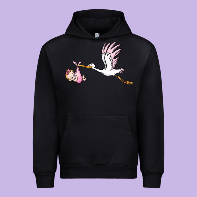 Stork With Baby Girl Urban Hoodie Designed By Barkaloodesign