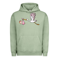 Pigment Oil Green stork with baby girl Urban Hoodie - BarkalooDesign